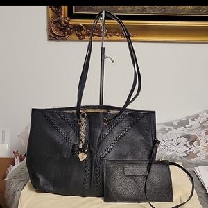 YSL tote black leather bag with pouch
